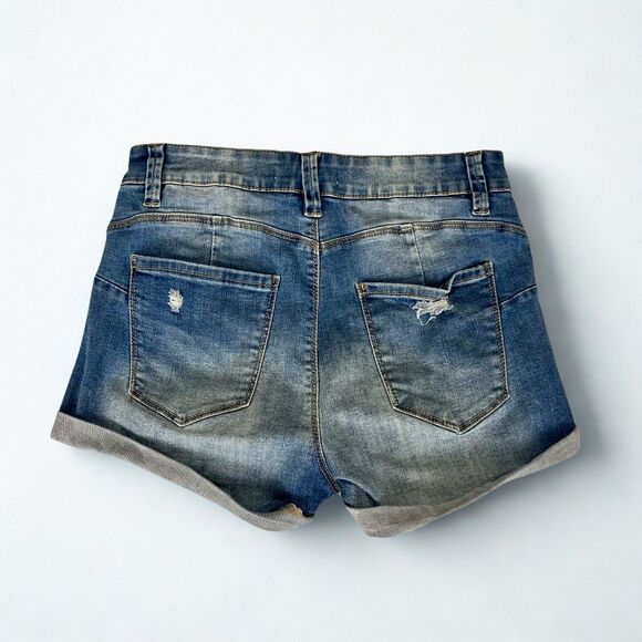 Charlotte Russe Denim Shorts Women 7 Distressed Rolled Cuff Medium Wash Y2K - Picture 2 of 7